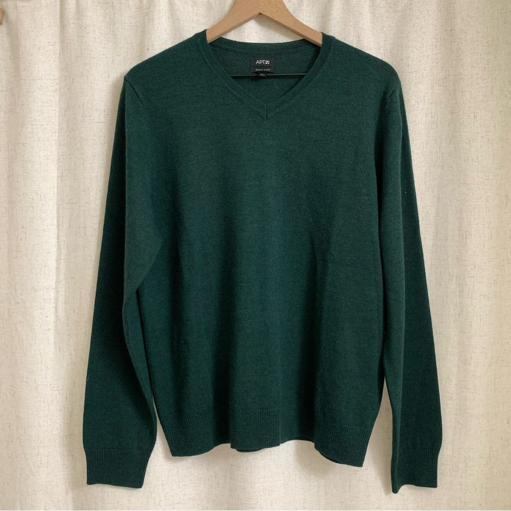 Apt 9. Men’s Merino Blend Forest Green V-Neck Sweater Thin Large